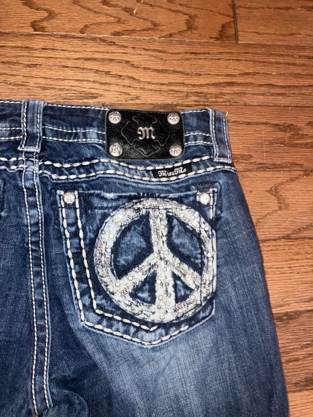 MISS ME WOMENS Y2K PEACE SIGN JEANS STREETWEAR SIZE 29